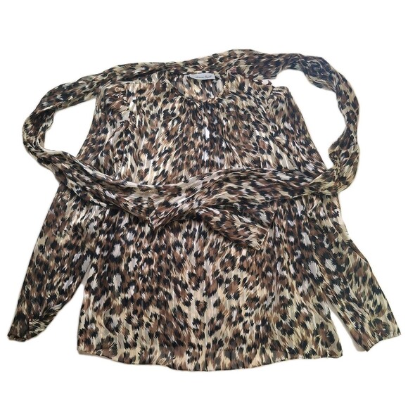 Adrianna Papell Vintage Sz 4/XS 100% Silk Tie Neck Sheer Blouse Animal Print - Picture 3 of 9
